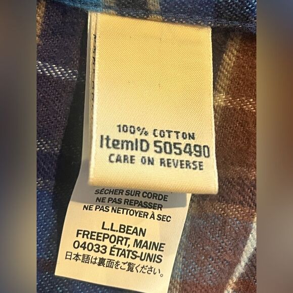 L.L.Bean blue flannel zip up jacket with hoodie Size XS Blue and Brown - Picture 5 of 10
